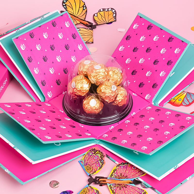 Pink Christmas Exploding Butterfly Box With Wind Up Flying Butterflies
